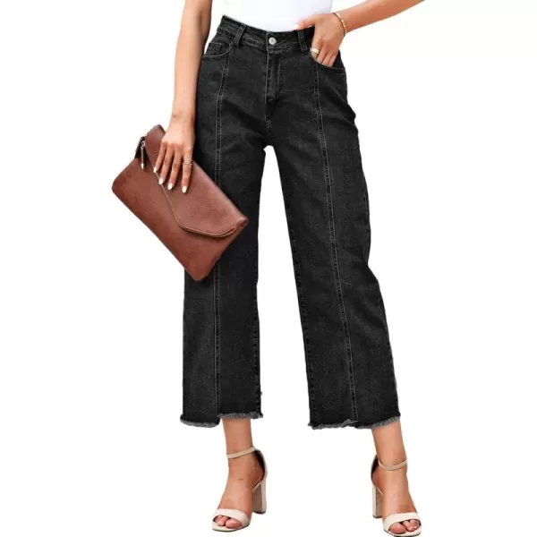 Sidefeel Womens Jeans High Waisted Wide Leg Casual Loose Fit Straight Leg Cropped Denim Pants with PocketsBlack