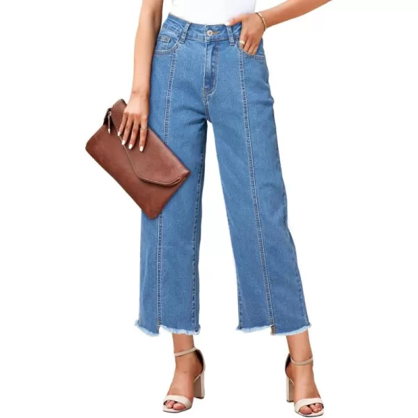 Sidefeel Womens Jeans High Waisted Wide Leg Casual Loose Fit Straight Leg Cropped Denim Pants with PocketsMist Blue