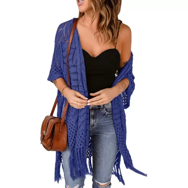 Sidefeel Womens Open Front Knit Sheer Cardigans Summer Boho Lightweight Kimono Cover UpsBlue