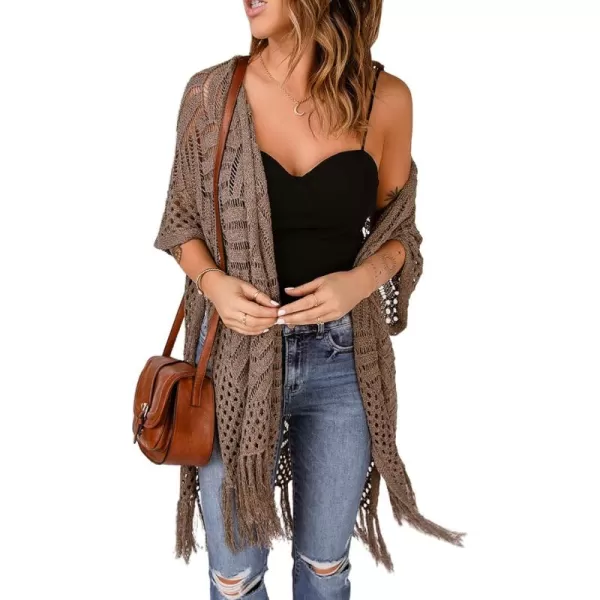 Sidefeel Womens Open Front Knit Sheer Cardigans Summer Boho Lightweight Kimono Cover UpsBrown