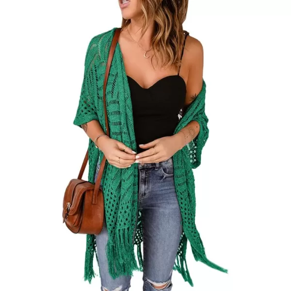 Sidefeel Womens Open Front Knit Sheer Cardigans Summer Boho Lightweight Kimono Cover UpsGreen