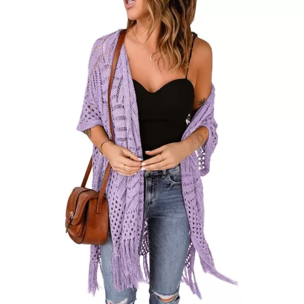 Sidefeel Womens Open Front Knit Sheer Cardigans Summer Boho Lightweight Kimono Cover UpsPurple