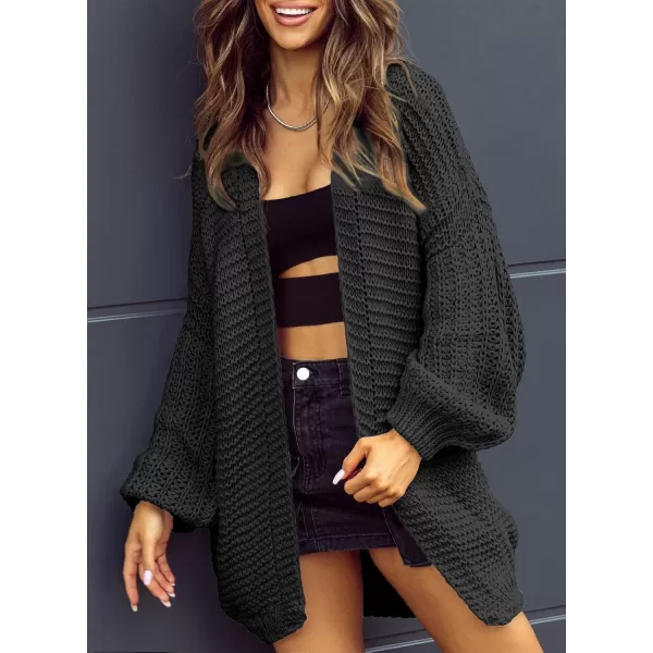 Sidefeel Cardigan for Women Trendy 2024 Open Front Sweater Oversized Lantern Sleeve Chunky Knitted OutwearBlack