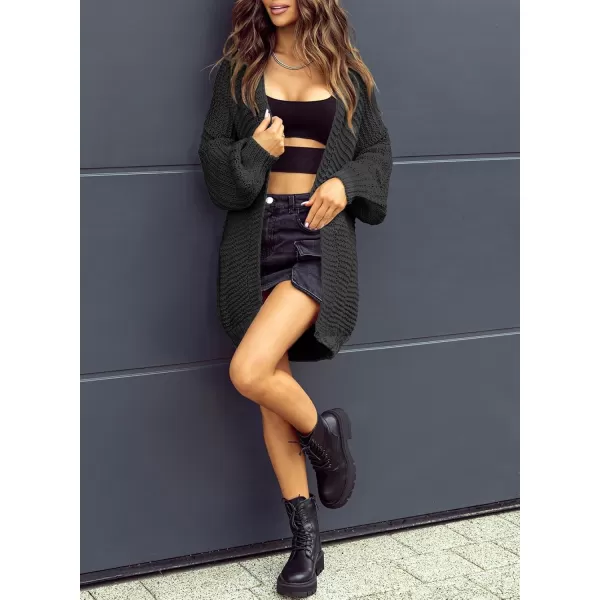 Sidefeel Cardigan for Women Trendy 2024 Open Front Sweater Oversized Lantern Sleeve Chunky Knitted OutwearBlack