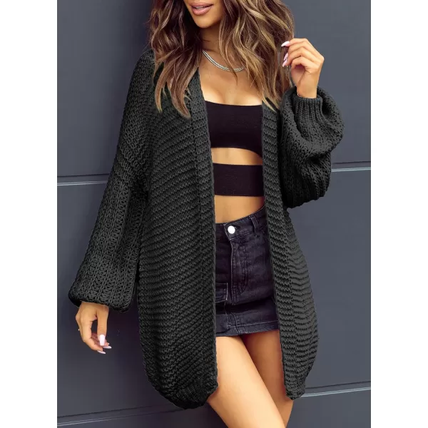 Sidefeel Cardigan for Women Trendy 2024 Open Front Sweater Oversized Lantern Sleeve Chunky Knitted OutwearBlack