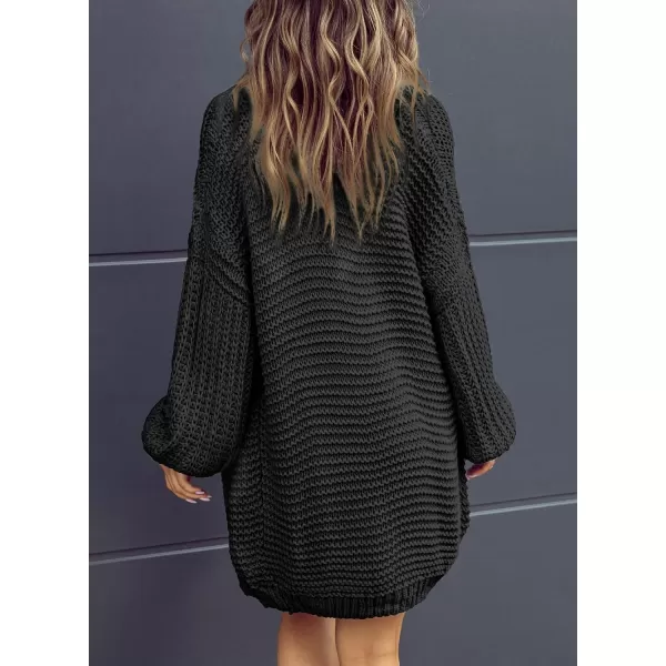 Sidefeel Cardigan for Women Trendy 2024 Open Front Sweater Oversized Lantern Sleeve Chunky Knitted OutwearBlack