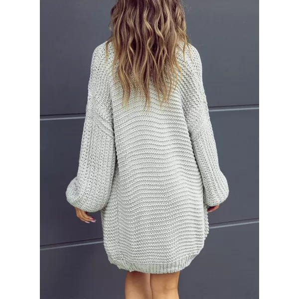 Sidefeel Cardigan for Women Trendy 2024 Open Front Sweater Oversized Lantern Sleeve Chunky Knitted OutwearGray