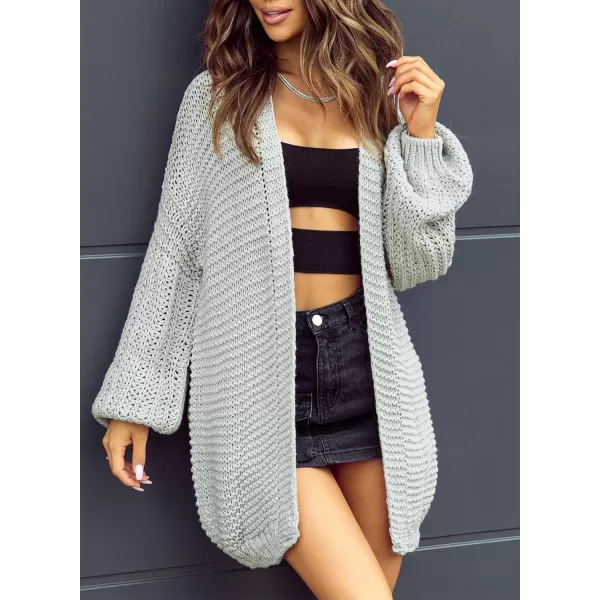 Sidefeel Cardigan for Women Trendy 2024 Open Front Sweater Oversized Lantern Sleeve Chunky Knitted OutwearGray