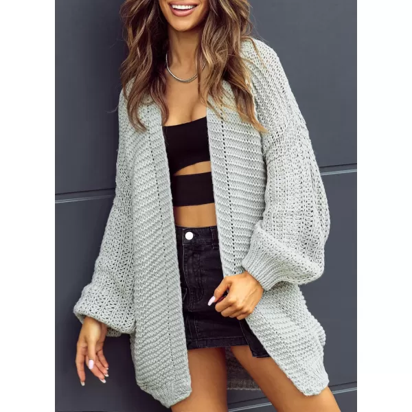 Sidefeel Cardigan for Women Trendy 2024 Open Front Sweater Oversized Lantern Sleeve Chunky Knitted OutwearGray