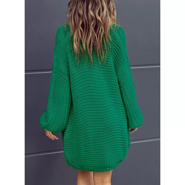 Sidefeel Cardigan for Women Trendy 2024 Open Front Sweater Oversized Lantern Sleeve Chunky Knitted OutwearGreen