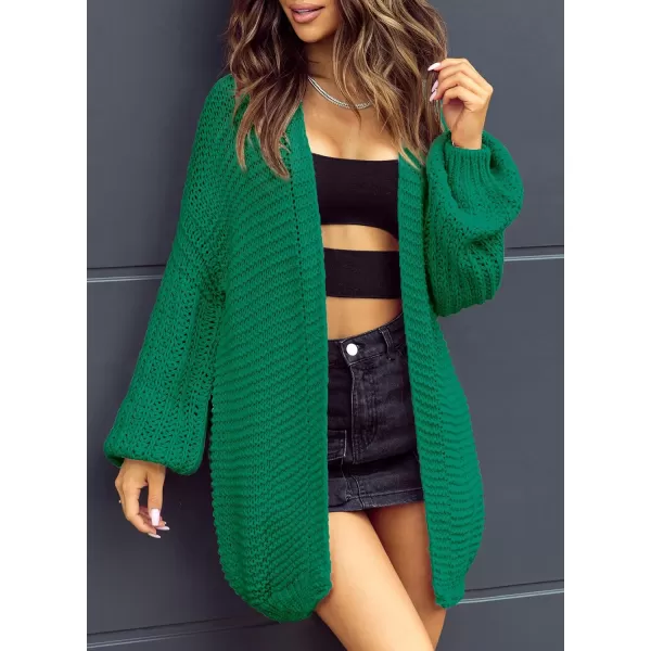 Sidefeel Cardigan for Women Trendy 2024 Open Front Sweater Oversized Lantern Sleeve Chunky Knitted OutwearGreen