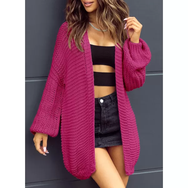 Sidefeel Cardigan for Women Trendy 2024 Open Front Sweater Oversized Lantern Sleeve Chunky Knitted OutwearRosy