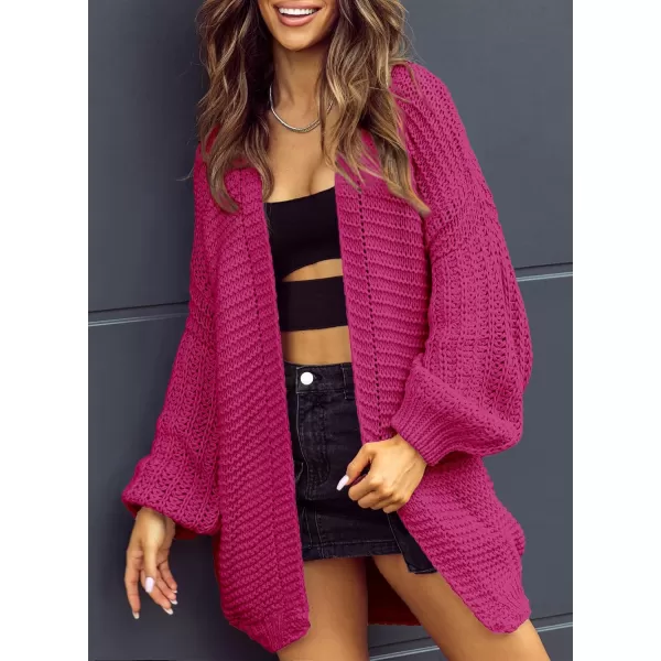 Sidefeel Cardigan for Women Trendy 2024 Open Front Sweater Oversized Lantern Sleeve Chunky Knitted OutwearRosy