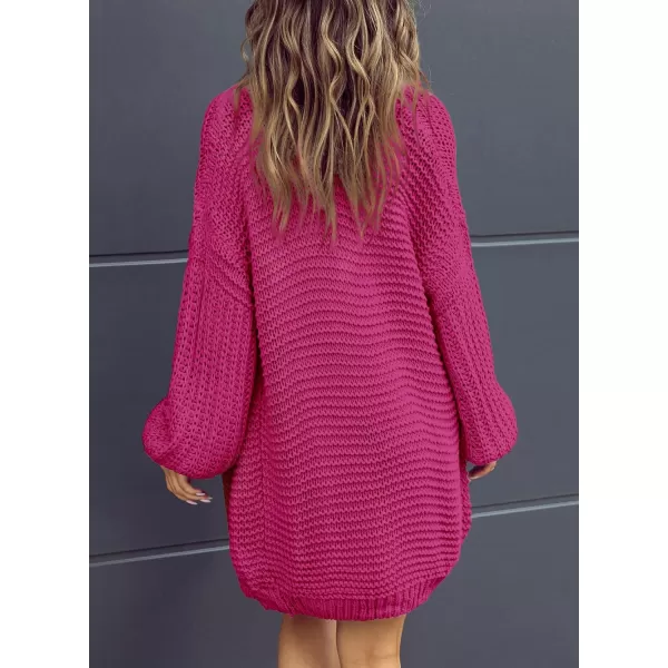 Sidefeel Cardigan for Women Trendy 2024 Open Front Sweater Oversized Lantern Sleeve Chunky Knitted OutwearRosy