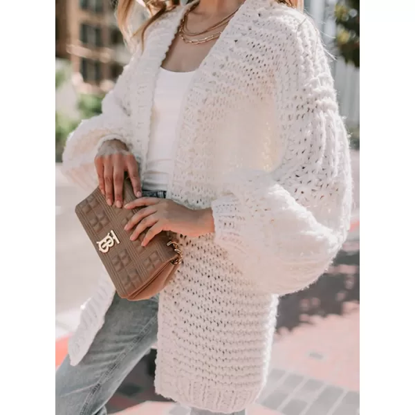Sidefeel Cardigan for Women Trendy 2024 Open Front Sweater Oversized Lantern Sleeve Chunky Knitted OutwearWhite