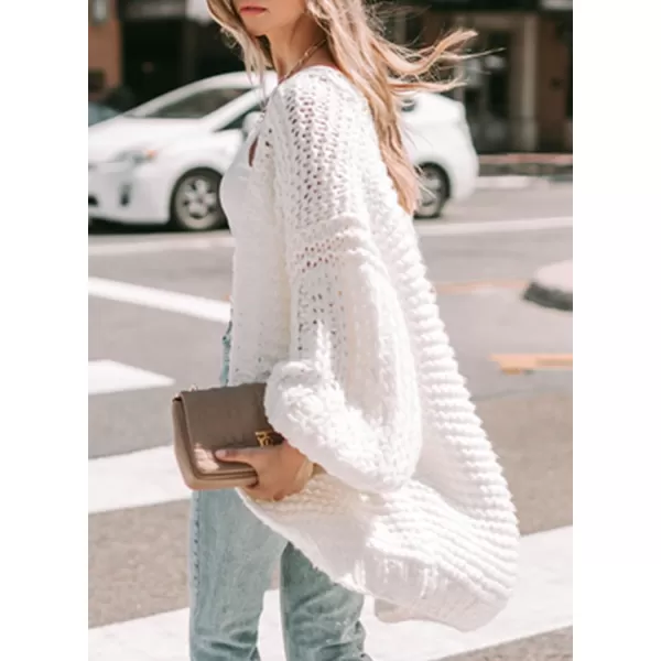 Sidefeel Cardigan for Women Trendy 2024 Open Front Sweater Oversized Lantern Sleeve Chunky Knitted OutwearWhite