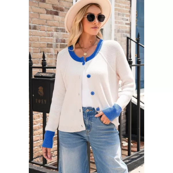 Sidefeel Womens 2024 Fall Long Sleeve Crewneck Cropped Cardigan Sweaters Contrast Button Down Knit Sweaters CoatCream