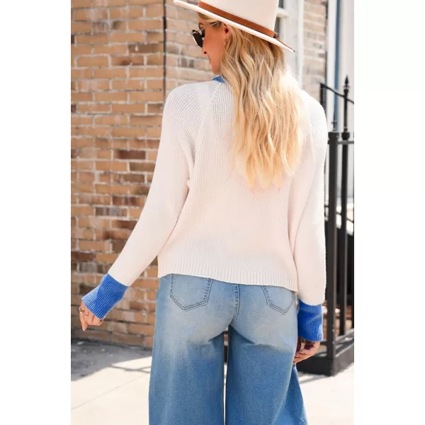 Sidefeel Womens 2024 Fall Long Sleeve Crewneck Cropped Cardigan Sweaters Contrast Button Down Knit Sweaters CoatCream