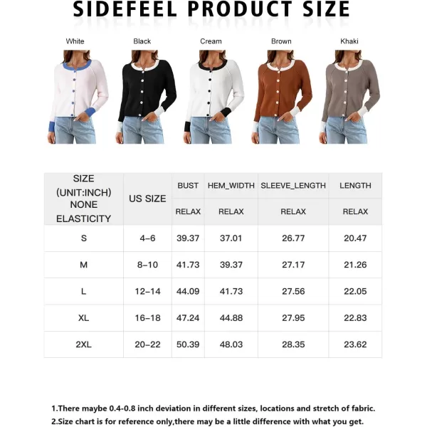 Sidefeel Womens 2024 Fall Long Sleeve Crewneck Cropped Cardigan Sweaters Contrast Button Down Knit Sweaters CoatKhaki