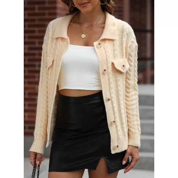 Sidefeel Womens 2024 Fall Long Sleeve Open Front Cardigan Sweaters Button Down Cable Knit Chunky Sweaters OutwearApricot