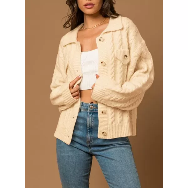 Sidefeel Womens 2024 Fall Long Sleeve Open Front Cardigan Sweaters Button Down Cable Knit Chunky Sweaters OutwearApricot