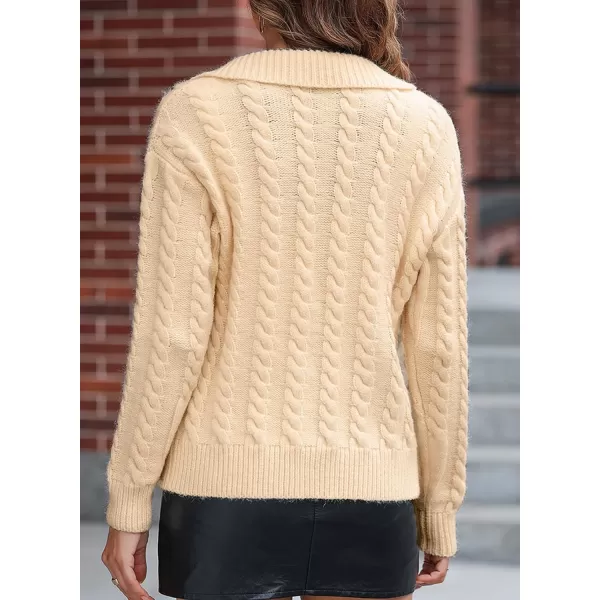 Sidefeel Womens 2024 Fall Long Sleeve Open Front Cardigan Sweaters Button Down Cable Knit Chunky Sweaters OutwearApricot