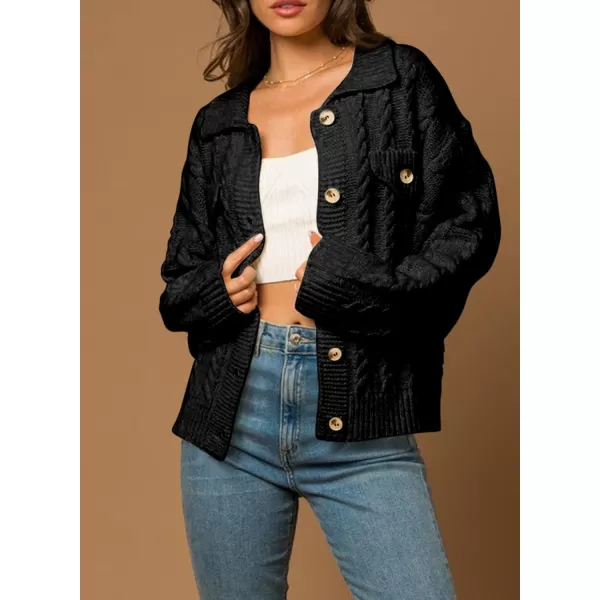 Sidefeel Womens 2024 Fall Long Sleeve Open Front Cardigan Sweaters Button Down Cable Knit Chunky Sweaters OutwearBlack