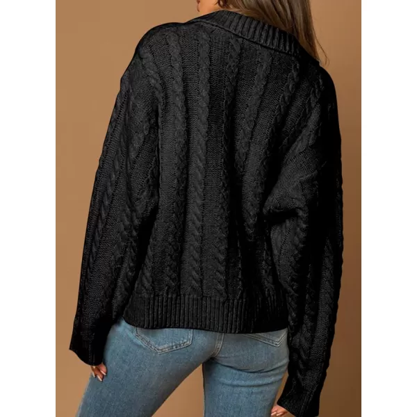 Sidefeel Womens 2024 Fall Long Sleeve Open Front Cardigan Sweaters Button Down Cable Knit Chunky Sweaters OutwearBlack