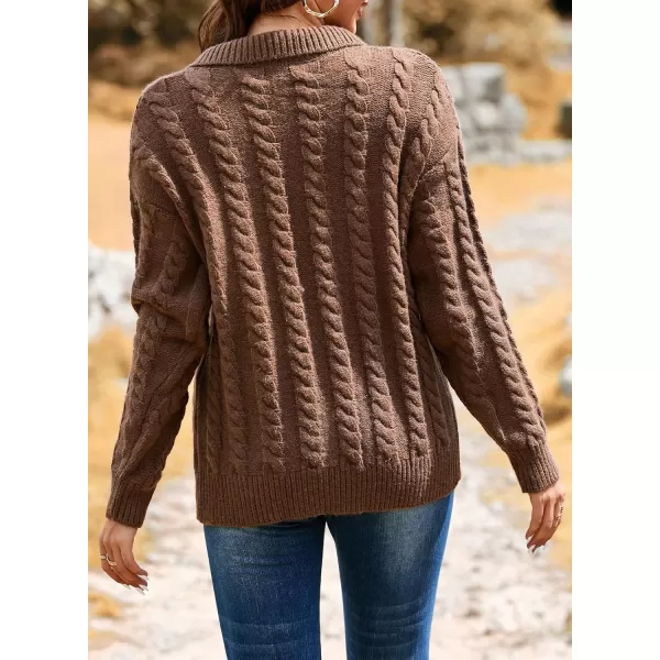 Sidefeel Womens 2024 Fall Long Sleeve Open Front Cardigan Sweaters Button Down Cable Knit Chunky Sweaters OutwearBrown