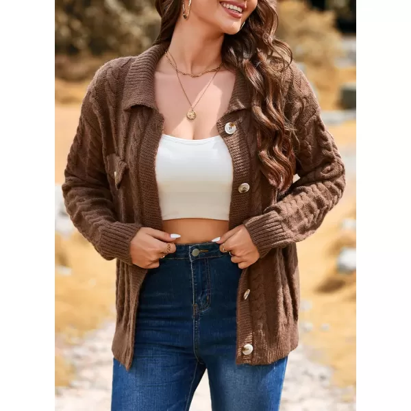 Sidefeel Womens 2024 Fall Long Sleeve Open Front Cardigan Sweaters Button Down Cable Knit Chunky Sweaters OutwearBrown