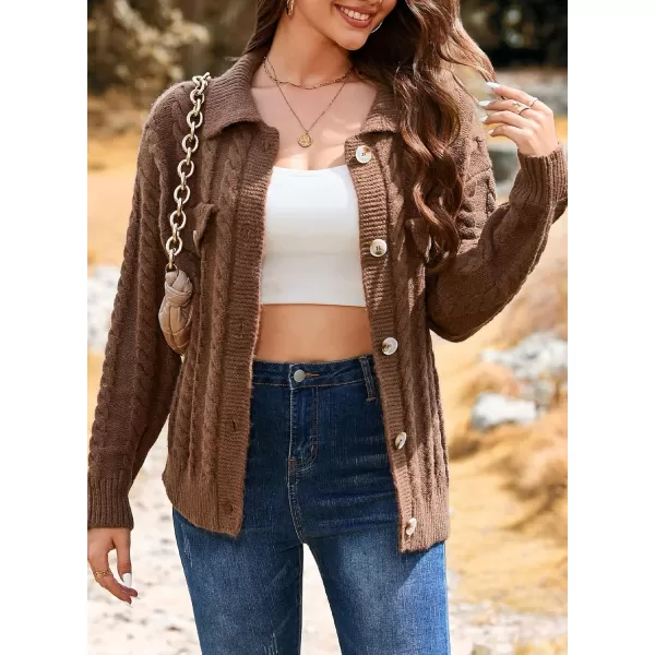 Sidefeel Womens 2024 Fall Long Sleeve Open Front Cardigan Sweaters Button Down Cable Knit Chunky Sweaters OutwearBrown
