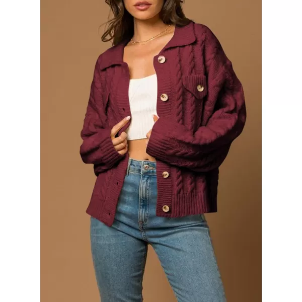 Sidefeel Womens 2024 Fall Long Sleeve Open Front Cardigan Sweaters Button Down Cable Knit Chunky Sweaters OutwearBurgundy