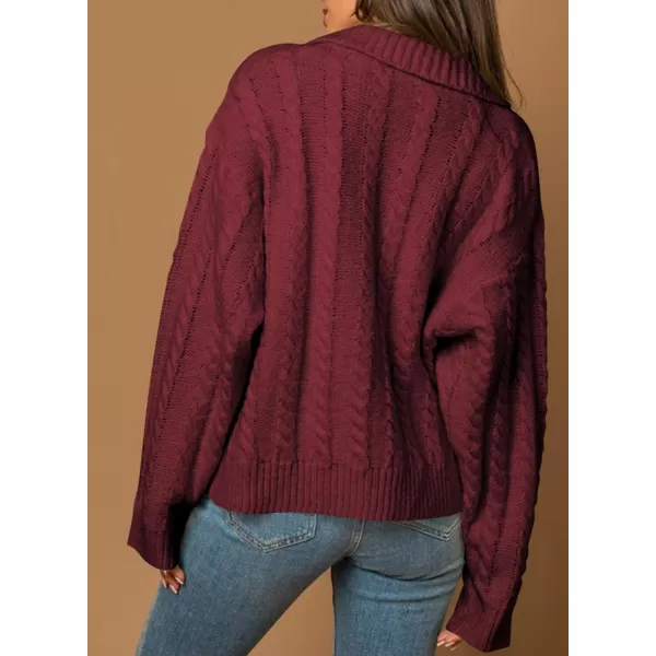 Sidefeel Womens 2024 Fall Long Sleeve Open Front Cardigan Sweaters Button Down Cable Knit Chunky Sweaters OutwearBurgundy