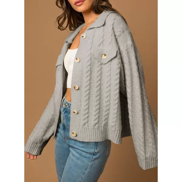 Sidefeel Womens 2024 Fall Long Sleeve Open Front Cardigan Sweaters Button Down Cable Knit Chunky Sweaters OutwearGray