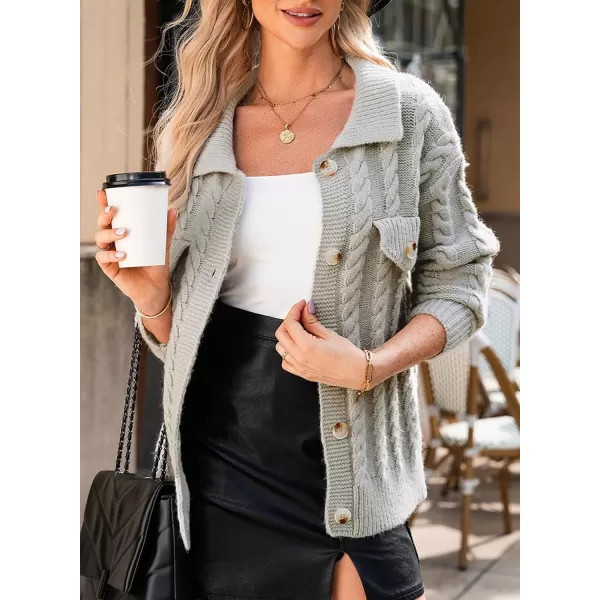 Sidefeel Womens 2024 Fall Long Sleeve Open Front Cardigan Sweaters Button Down Cable Knit Chunky Sweaters OutwearGray