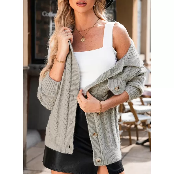 Sidefeel Womens 2024 Fall Long Sleeve Open Front Cardigan Sweaters Button Down Cable Knit Chunky Sweaters OutwearGray