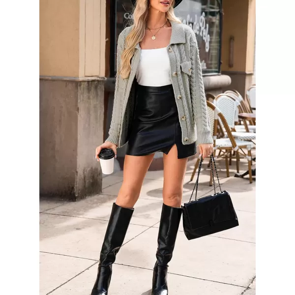 Sidefeel Womens 2024 Fall Long Sleeve Open Front Cardigan Sweaters Button Down Cable Knit Chunky Sweaters OutwearGray