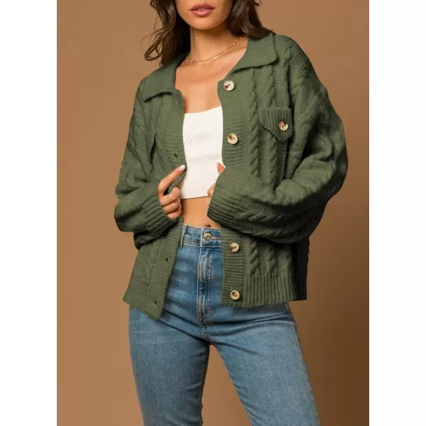 Sidefeel Womens 2024 Fall Long Sleeve Open Front Cardigan Sweaters Button Down Cable Knit Chunky Sweaters OutwearGreen