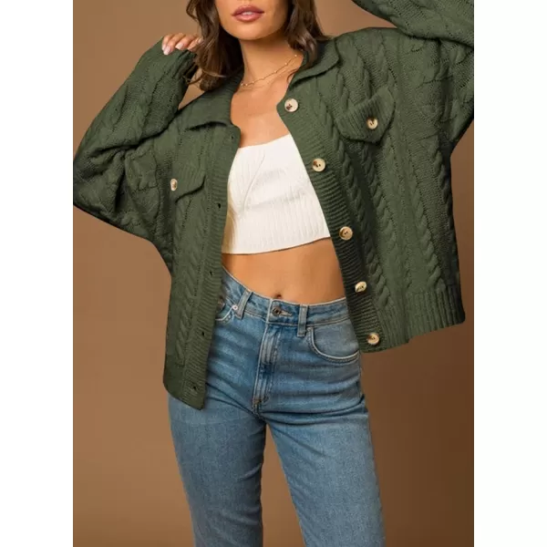 Sidefeel Womens 2024 Fall Long Sleeve Open Front Cardigan Sweaters Button Down Cable Knit Chunky Sweaters OutwearGreen