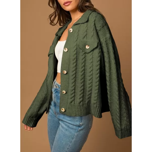Sidefeel Womens 2024 Fall Long Sleeve Open Front Cardigan Sweaters Button Down Cable Knit Chunky Sweaters OutwearGreen