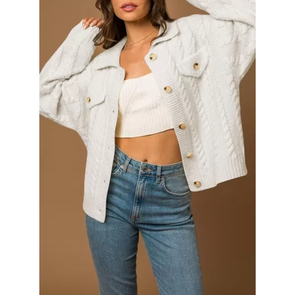 Sidefeel Womens 2024 Fall Long Sleeve Open Front Cardigan Sweaters Button Down Cable Knit Chunky Sweaters OutwearWhite