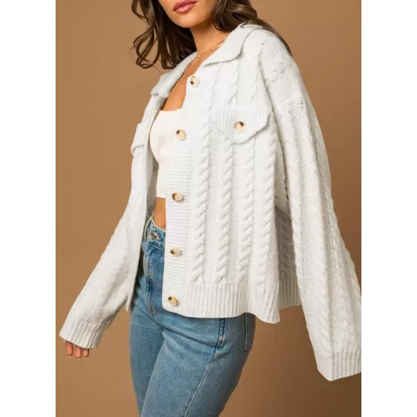 Sidefeel Womens 2024 Fall Long Sleeve Open Front Cardigan Sweaters Button Down Cable Knit Chunky Sweaters OutwearWhite