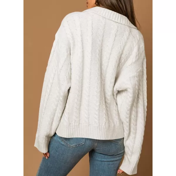 Sidefeel Womens 2024 Fall Long Sleeve Open Front Cardigan Sweaters Button Down Cable Knit Chunky Sweaters OutwearWhite