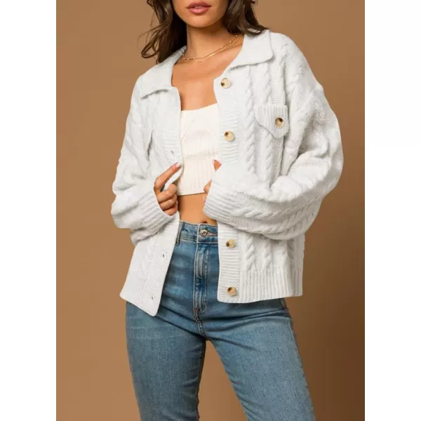Sidefeel Womens 2024 Fall Long Sleeve Open Front Cardigan Sweaters Button Down Cable Knit Chunky Sweaters OutwearWhite