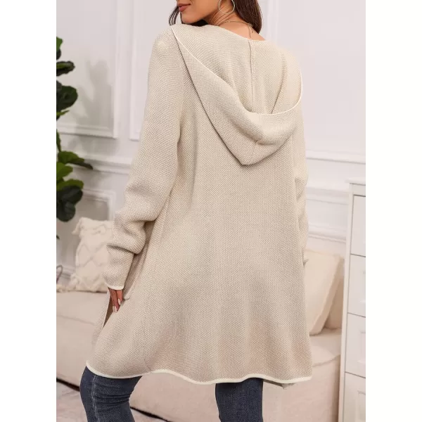 Sidefeel Womens 2024 Fall Long Sleeve Open Front Contrast Cardigan Sweaters Oversized Chunky Knit Hooded Sweaters CoatApricot