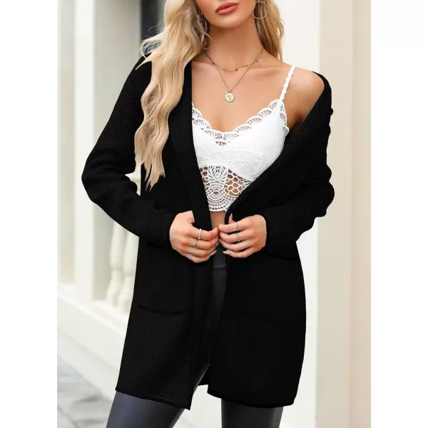 Sidefeel Womens 2024 Fall Long Sleeve Open Front Contrast Cardigan Sweaters Oversized Chunky Knit Hooded Sweaters CoatBlack