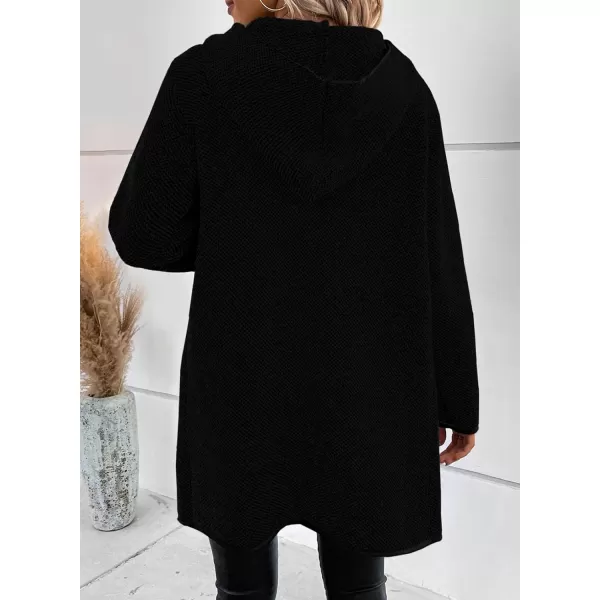 Sidefeel Womens 2024 Fall Long Sleeve Open Front Contrast Cardigan Sweaters Oversized Chunky Knit Hooded Sweaters CoatBlack