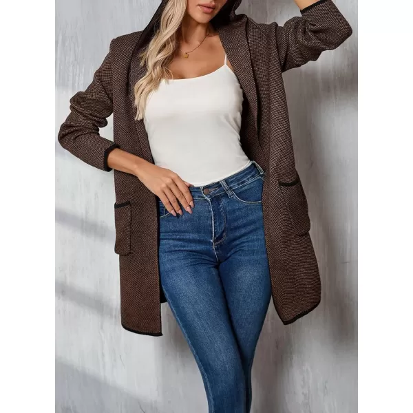 Sidefeel Womens 2024 Fall Long Sleeve Open Front Contrast Cardigan Sweaters Oversized Chunky Knit Hooded Sweaters CoatBrown