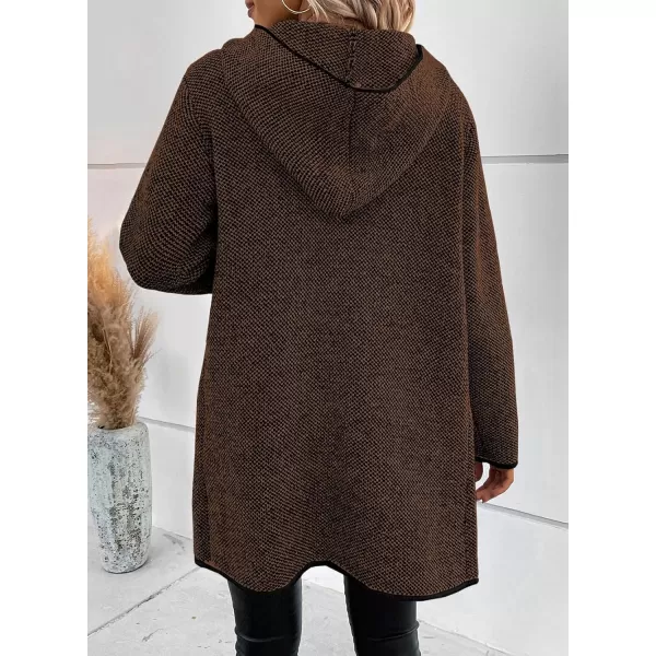 Sidefeel Womens 2024 Fall Long Sleeve Open Front Contrast Cardigan Sweaters Oversized Chunky Knit Hooded Sweaters CoatBrown