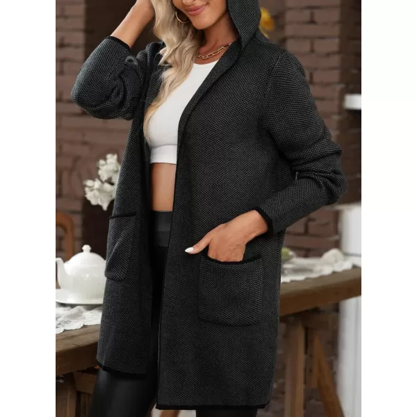 Sidefeel Womens 2024 Fall Long Sleeve Open Front Contrast Cardigan Sweaters Oversized Chunky Knit Hooded Sweaters CoatCharcoal